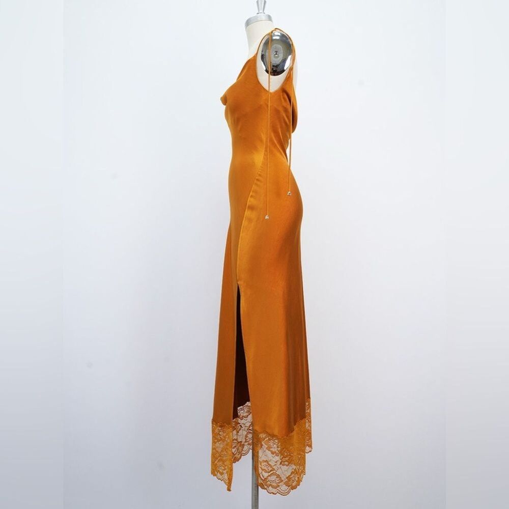 NWOT SELF-PORTRAIT  Burnt Orange Satin-Lace Midi Dress UK8/US4 - Picture 14 of 16